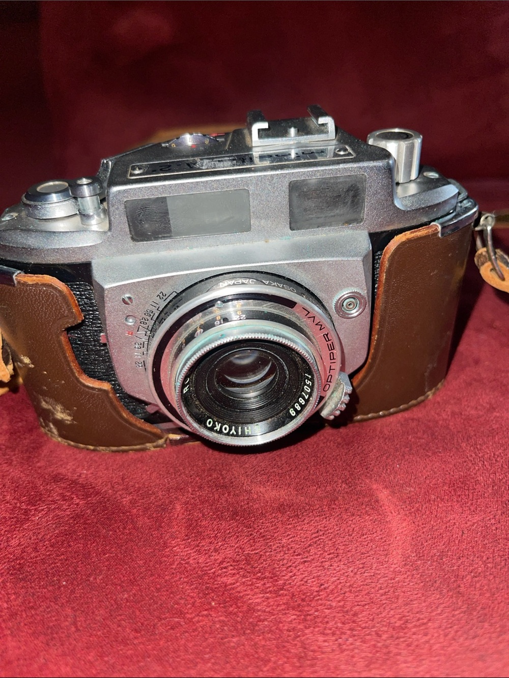 Hiyoko 35mm Film Camera in Brown and Silver with Leather Half-Case
